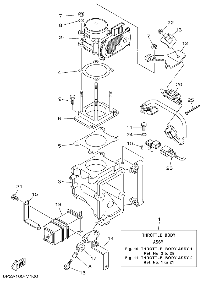 Yamaha F200CET, F225BET, FL200CET, FL225BET THROTTLE BODY ASSY 1 parts diagram